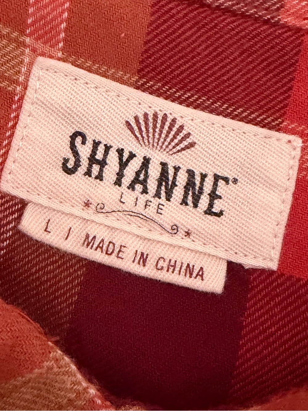 Shyanne Western Cowgirl Plaid Flannel Shirt Red Orange Pearl Snap Shirt Cotton L - Picture 10 of 11